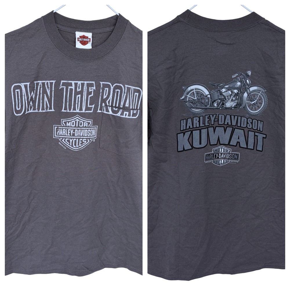 Harley Davidson Motorcycles Own the‎ Road Kuwait Small Gray BikerT Shirt
